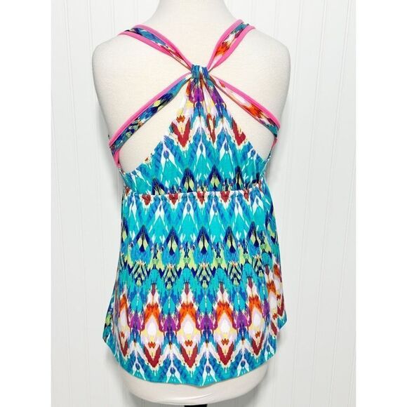 Pink Republic Womens Geometric Racerback Top Sleeveless‎ Blue Pink Size Medium - Picture 3 of 10
